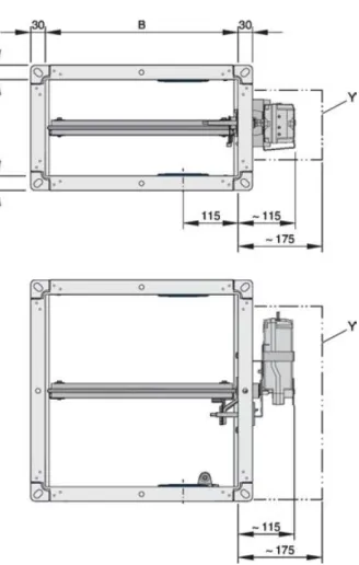 Fig. 6: FK2-EU with Siemens spring return actuator B Width of the fire damper (side B)
