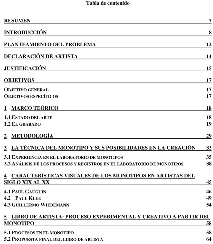 Tabla de contenido 