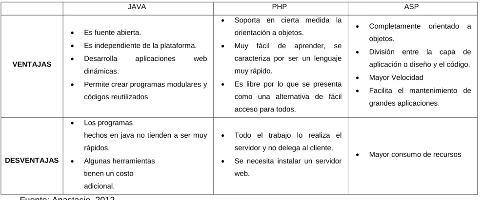 Tabla N° 04: Cuadro de Selección de Lenguaje de Programación 