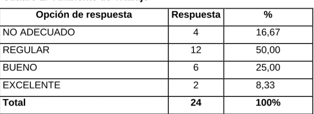 Cuadro 1.  Ambiente de Trabajo 