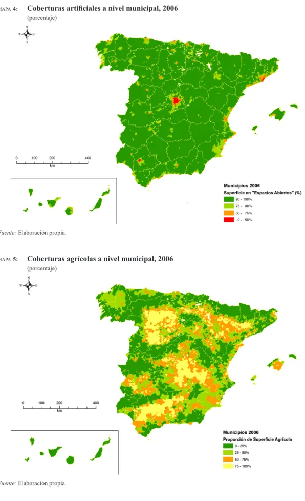 mapa 4:       Coberturas artificiales a nivel municipal, 2006  