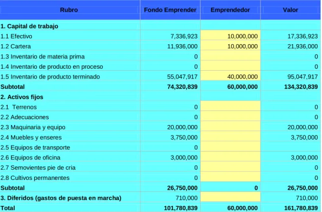 Tabla 75. Resumen de las inversiones requeridas 