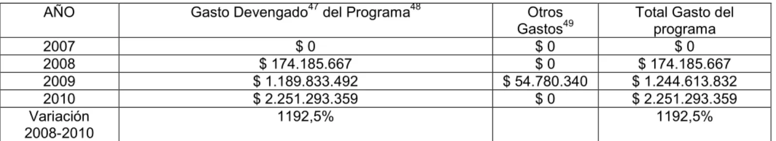 Cuadro 11. Gasto Total del programa 2007-2010 (Miles de $ 2011) 