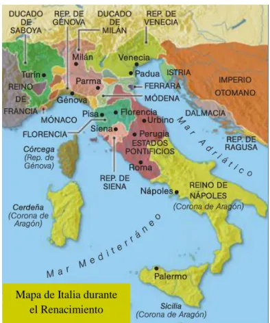 Mapa de Italia durante  el Renacimiento 