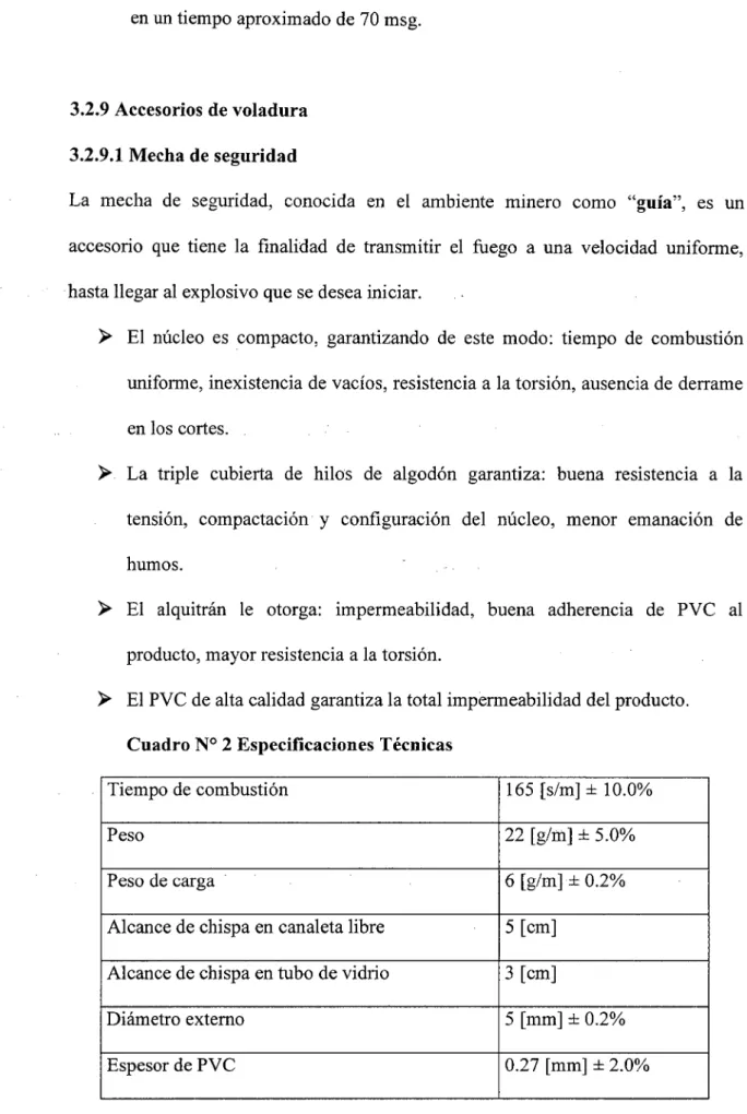 Cuadro N° 2 Especificaciones Técnicas 