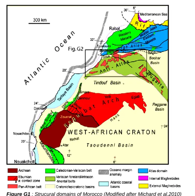 Figure G1 : Strucural domains of Morocco (Modified after Michard et al.2010) 