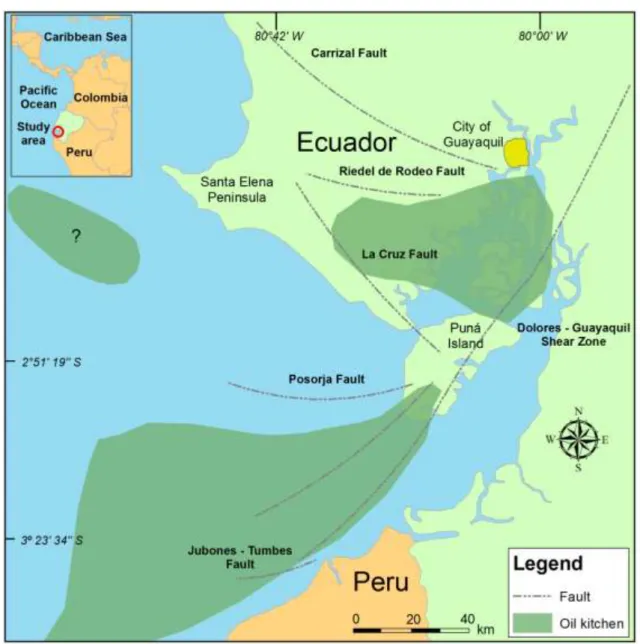 Figura 15: Mapa mostrando las cocinas generadoras de petróleo en la Cuenca Progreso. 