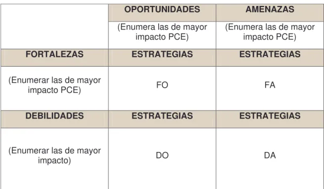 Cuadro 4.   Modelo matriz Análisis DOFA 