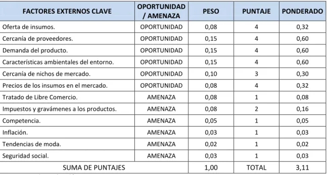 Tabla 48. Matriz MEFE 