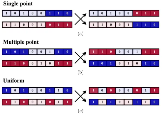 Figure 2.3: Some techniques used by an evolutionary crossover operator.