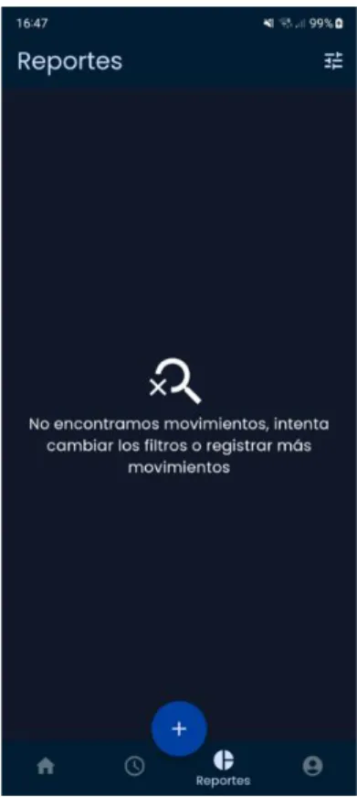 Ilustración 85 - Empty state en la pantalla de reportes.