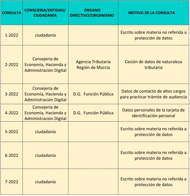 TABLA 9. CONSULTAS DELEGADO DE PROTECCIÓN DE DATOS 
