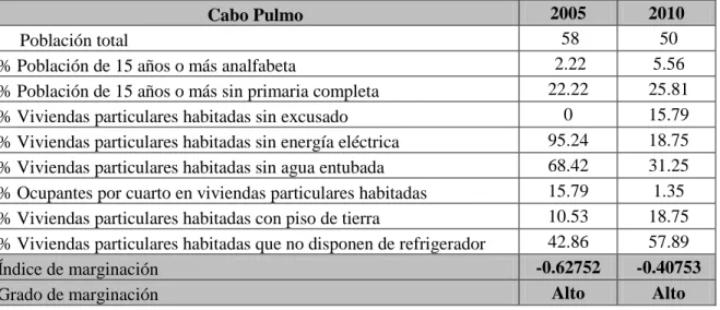 Cuadro 6. Índice de marginación para Cabo Pulmo 