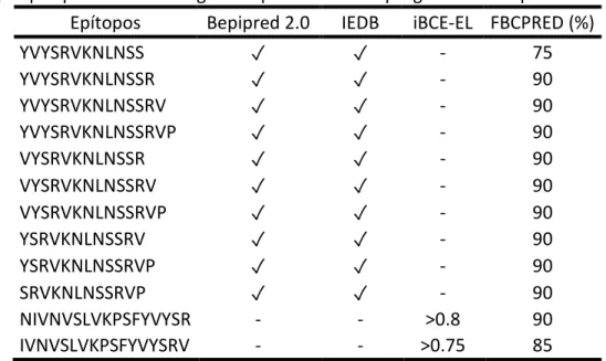 Tabla 5. Epítopos para células B sugeridos por al menos 2 programas en la proteína E. 