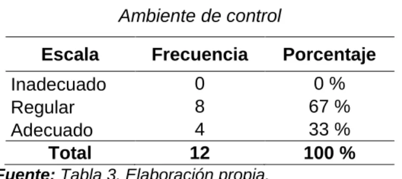 Tabla 3  Ambiente de control 