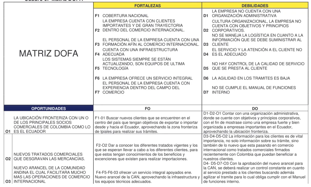 Cuadro 9.  Matriz DOFA 