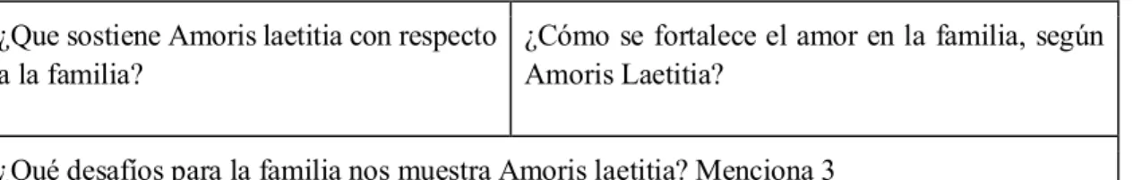 Cuadro explicativo - Exhortación apostólica Amoris Laetitia 