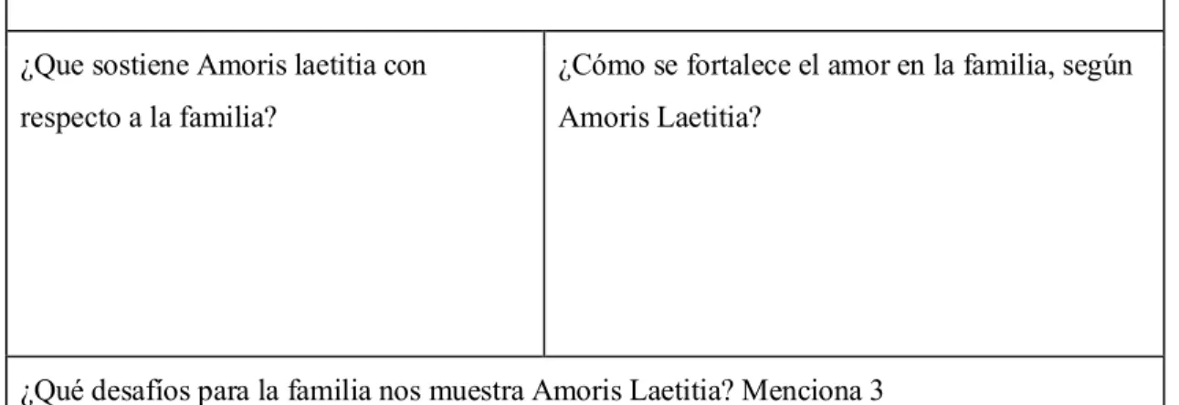 Cuadro explicativo - Exhortación apostólica Amoris Laetitia 