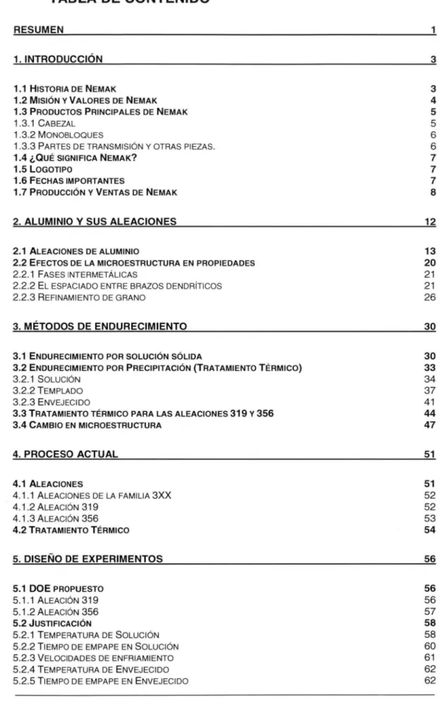 TABLA DE  CONTENIDO 