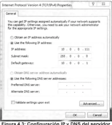 Figura 4.3:  Configuración IP  y  DNS del servidor  Router 