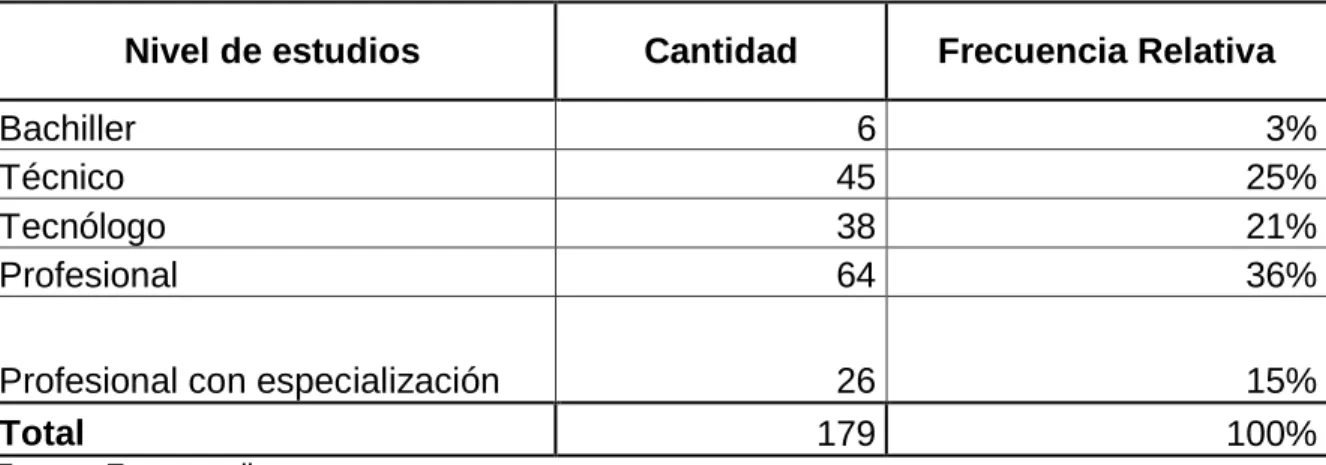 Cuadro 12. Nivel de estudios 