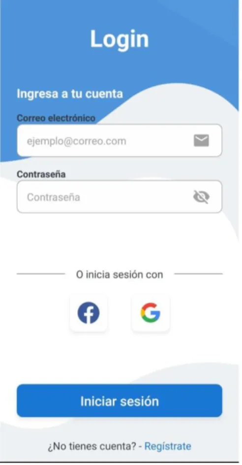 Figura 30. Interfaz móvil componente login 