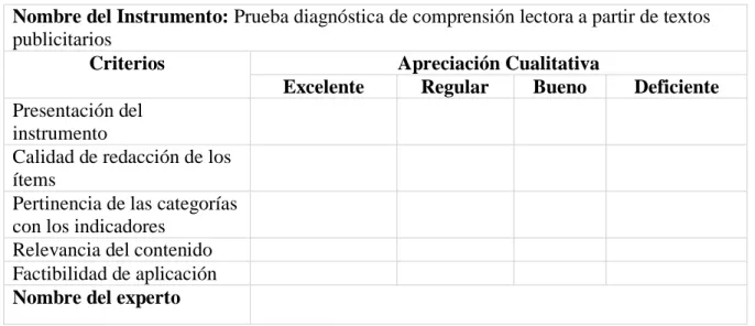 Tabla 6. Matriz para la validación del contenido por instrumento 