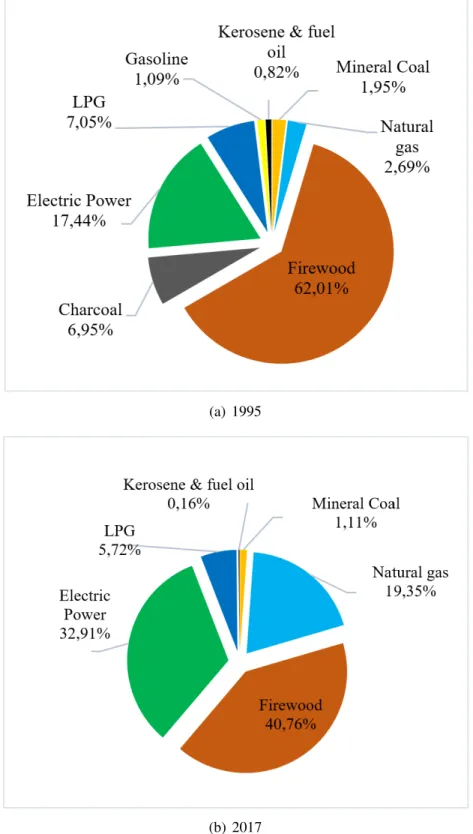 Figure 4.4: Consumption of the residential sector by primary and secondary energy resource in 1995 and 2017.