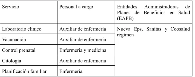 Table 3. Servicios que presta consulta externa