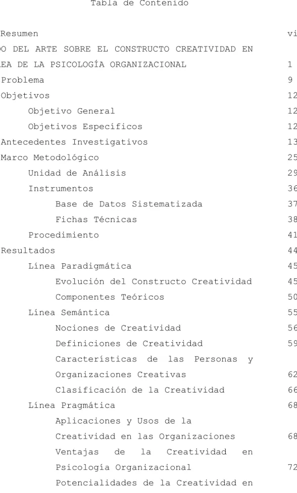 Tabla de Contenido 