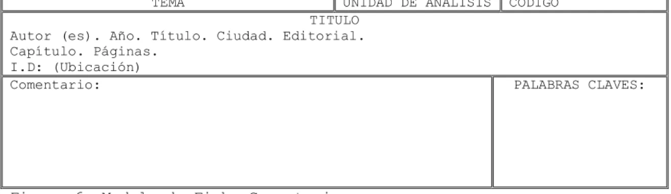 Figura 6. Modelo de Ficha Comentario 
