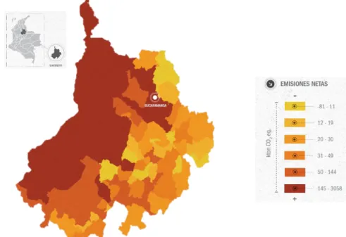 Imagen 2. Mapa de Santander de emisiones de CO 2  Equivalentes – 2012. 