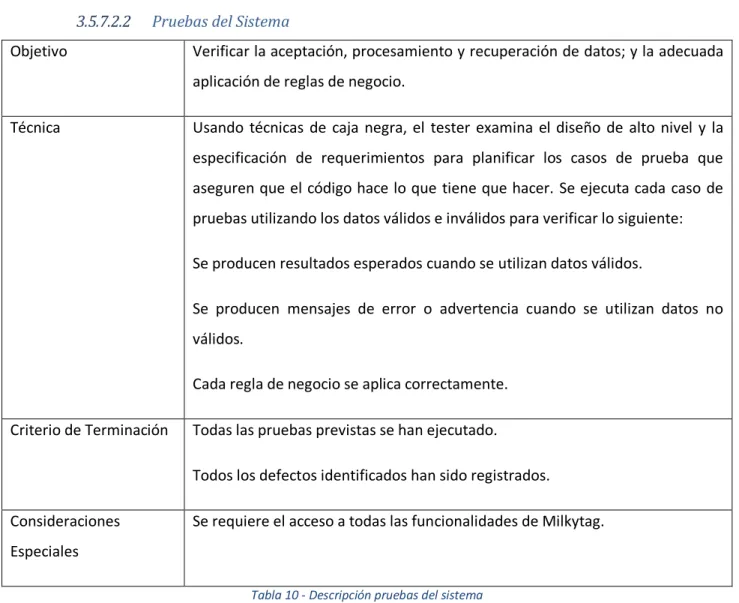 Tabla 9 - Descripción pruebas de integridad 