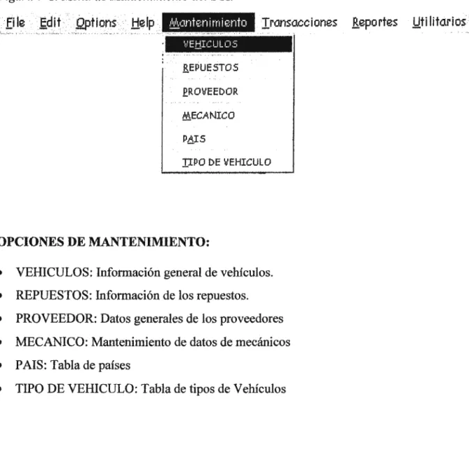 Figura  V-2.  Menú de Mantenimiento del SCL 