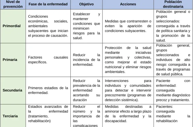 Tabla N° 4: Niveles de prevención 