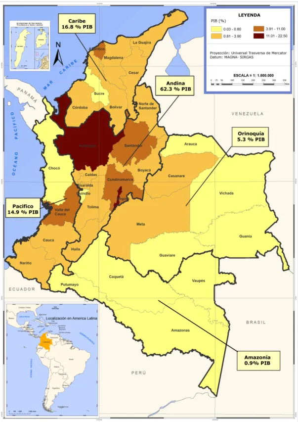 Mapa 2.3 Producto Interno Bruto regional y departamental 