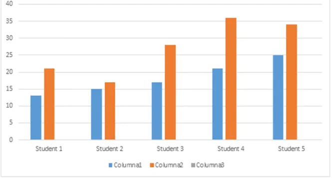 Graphic 7 representing the number of words in 1st year student´s writings. (Activity: