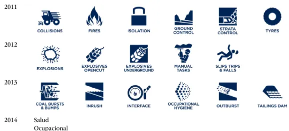 Figura 1.  RISKGATE tópicos y desarrollo del programa 2011-2014