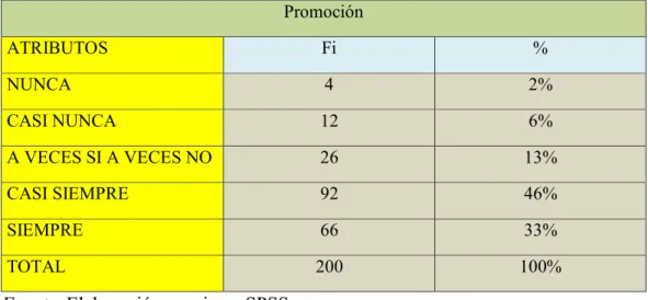 Tabla 13  Promoción 