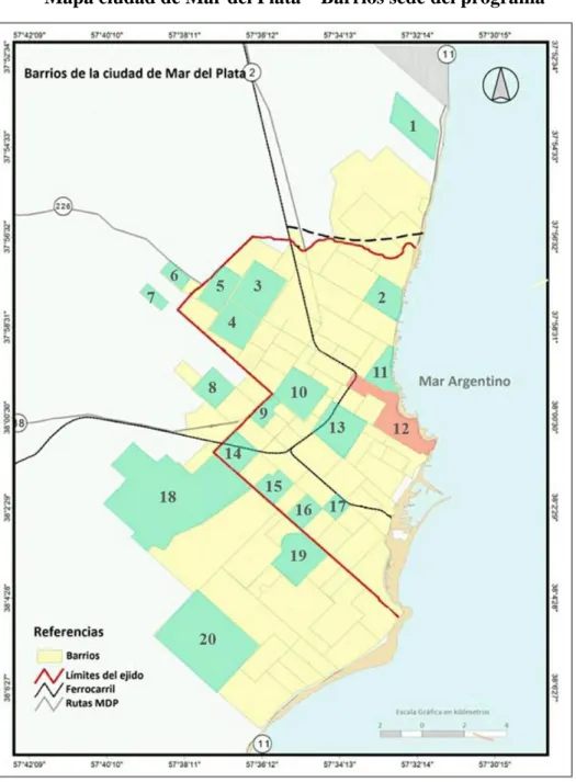 Mapa ciudad de Mar del Plata – Barrios sede del programa 