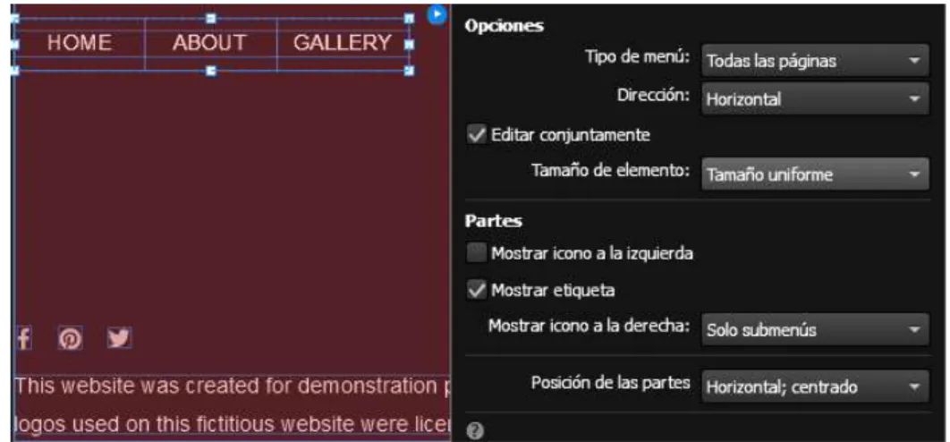 Figura 9: Ejemplo de estructura de Página web en Adobe Muse CC.  