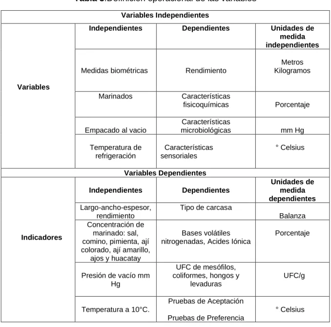 Tabla 3.Definición operacional de las variables 