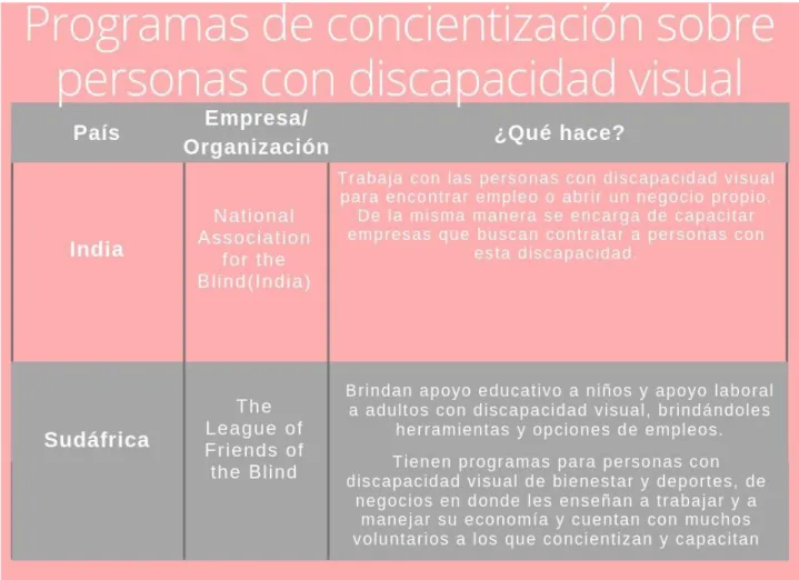 Tabla 1.  ​ Programas de concientización sobre personas con discapacidad visual. 