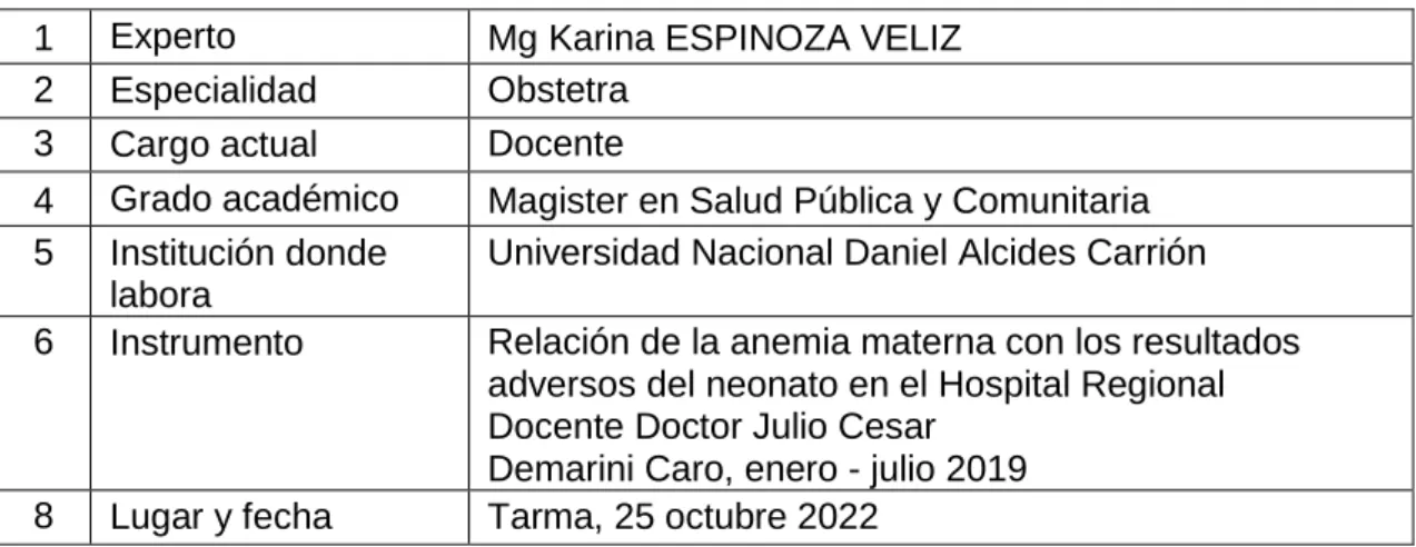 TABLA DE VALORACIÓN 