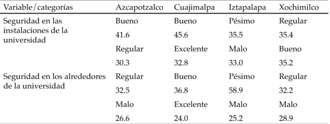 CUADRO 10. SEGURIDAD (%)