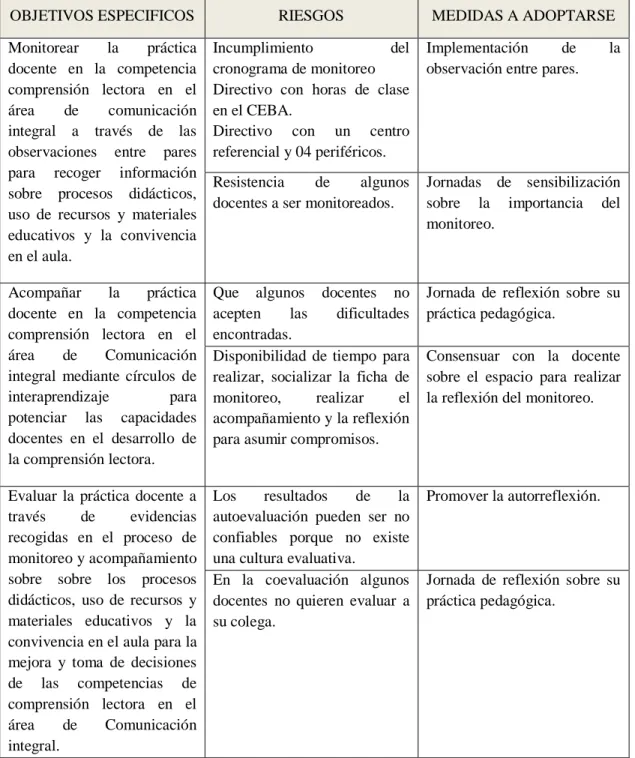 Figura  6.  Riesgos y medidas a adoptarse del plan de acción.