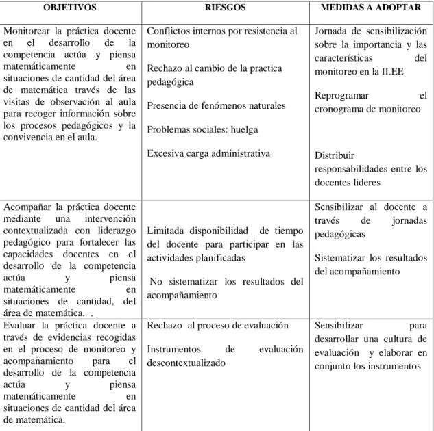 Figura 6: Cuadro de riesgos del proceso de implementación del MAE. 