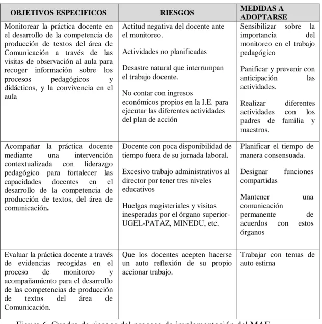 Figura 6. Cuadro de riesgos del proceso de implementación del MAE. 