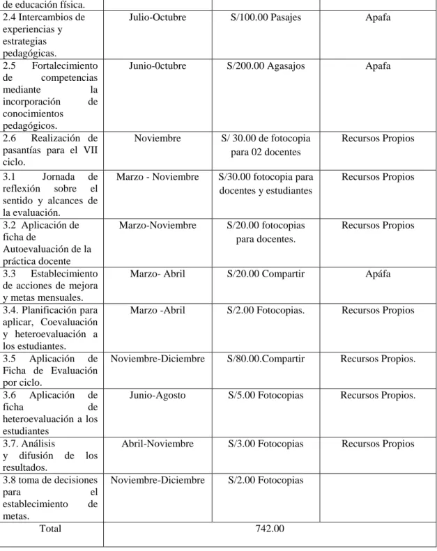 Figura 7. Cuadro de Presupuesto del Plan de Acción. 