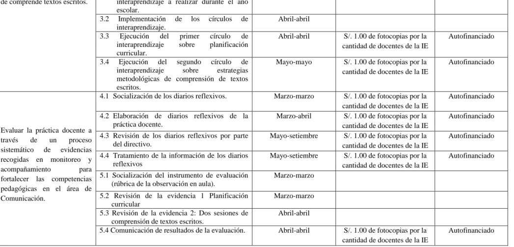 Figura 7. Cuadro de Presupuesto del Plan de Acción. 